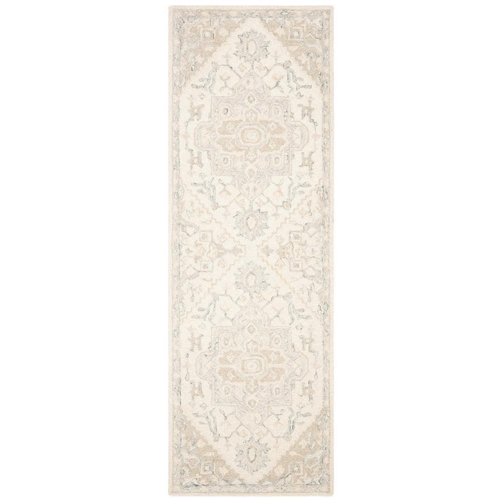 SAFAVIEH Micro-Loop Ivory/Beige 2 ft. x 7 ft. Border Runner Rug MLP503B ...