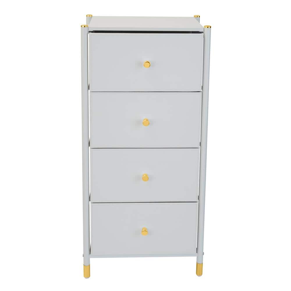 White Vertical 4-Drawer Dresser with Gold Accents