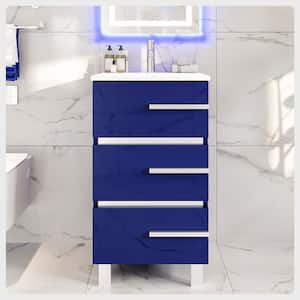 Eviva Deluxe 20 in. W x 18 in. D x 34 in. H Single Freestanding Bath Vanity in Blue White Porcelain Integrated Sink Top