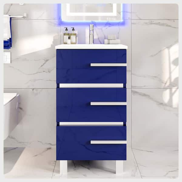 Deluxe 20 in. Single Sink Blue Bath Vanity with White Porcelain Top (Assembled)