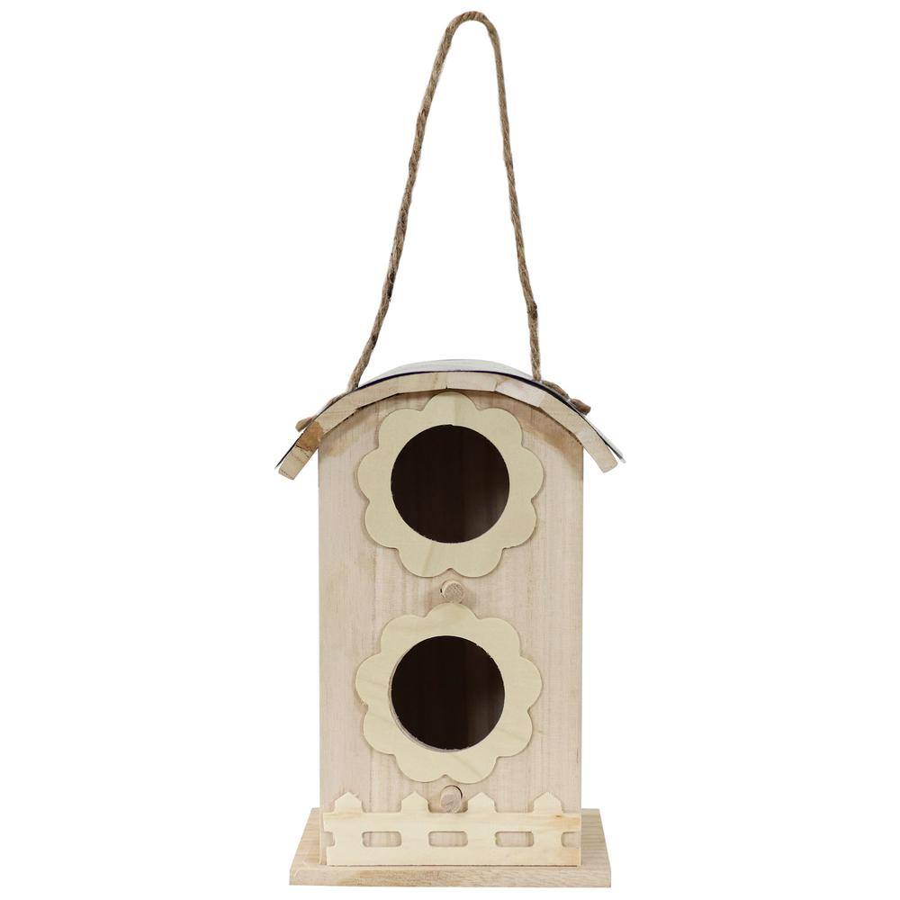 Whimsical Natural Wooden Hanging Bungalow Birdhouse