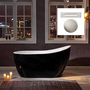 Zamora 54 in. Acrylic FlatBottom Single Slipper Bathtub with Brushed Nickel Overflow and Drain Included in Black