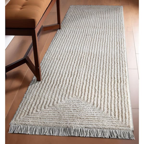 Marina Monroe Modern Solid Shag, Ivory 2 ft. 7 in. x 9 ft. 10 in. Runner, Area Rug