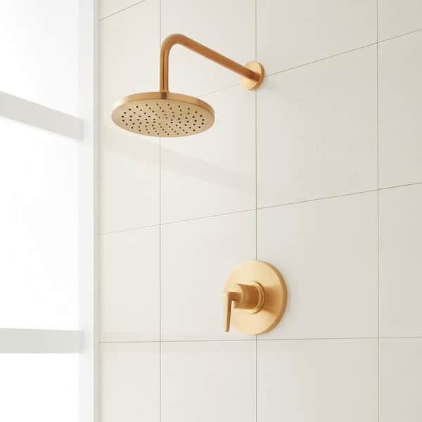 SIGNATURE HARDWARE Drea Single Handle 1-Spray Shower Faucet 1.8 GPM with Pressure Balanced in. Brushed Gold