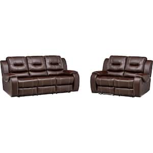 Rialto 2-Piece Faux-Leather Brown Double Reclining Loveseat and Sofa Set, HUM001SET2-BR