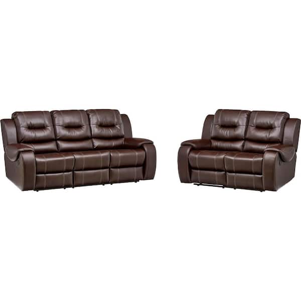 Double Reclining Loveseat And Sofa Set, Brown Leather Reclining Loveseat
