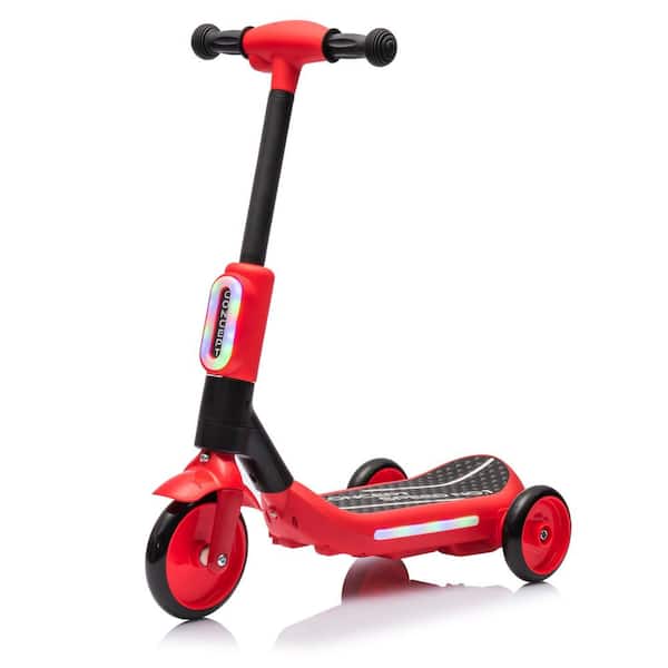2 in 1 Kids Ride on 3-Wheel Electric Scooter, Tail Color Lights, Wider Pedal Independent Light Switch for Kids 3+