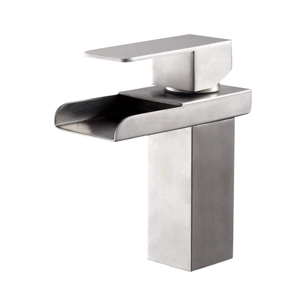 Single Handle Single Hole Bathroom Faucet with Waterfall in Brushed Nickel