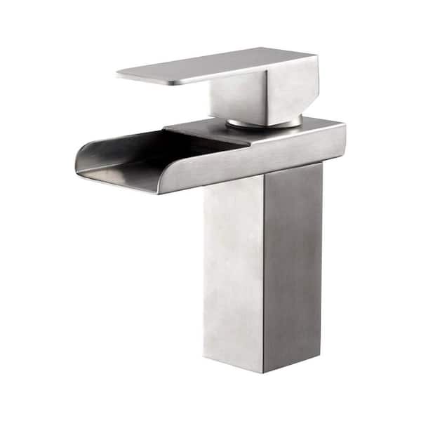 Unbranded Single Handle Single Hole Bathroom Faucet with Waterfall in Brushed Nickel