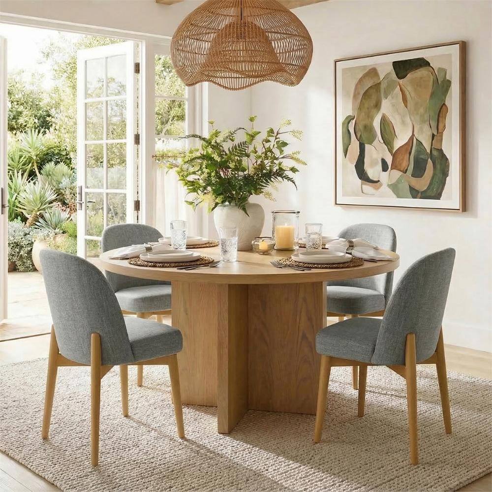 "Upholstered Dining Chairs Set of 4, Gray Linen Blend Kitchen Chairs, Curved Back, 4"" Thick Cushion, Solid Wood Legs" price history on PriceWatchPro