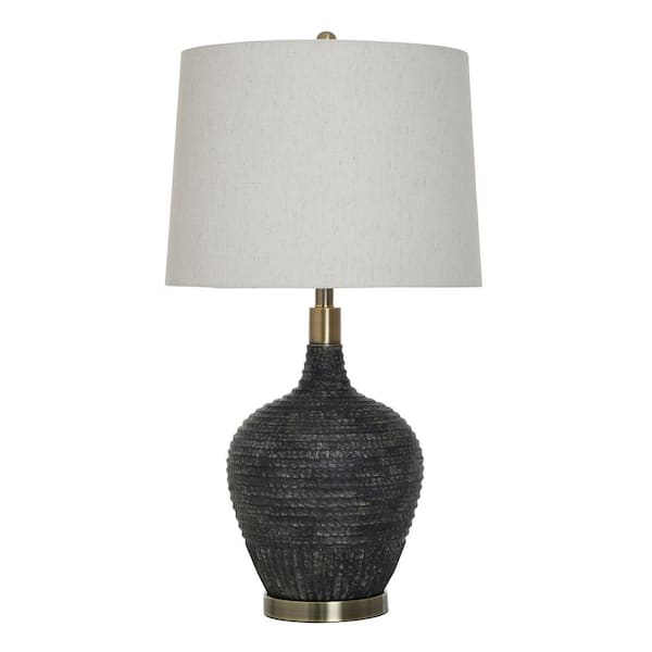 30 in. Black Transitional 1-Light Standard Floor Lamp for Living Room Linen Drum Shade
