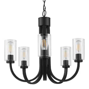 Kendall Manor 5-Light Matte Black Dining Room Chandelier with Clear Glass Shades