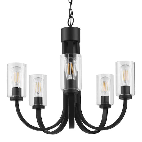 Hampton Bay Kendall Manor 5-Light Matte Black Dining Room Chandelier with Clear Glass Shades