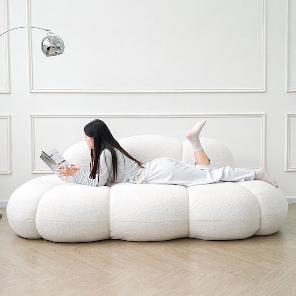 Oversized 90 in. Berber Fleece Fabric Memory Foam Armless Loveseat 2-Seater Leisure Boneless Couch in White, No Assembly