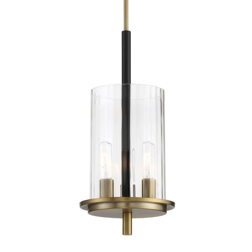 Baldwin Park Coal and Soft Brass 3-Light Ribbed Glass Pendant