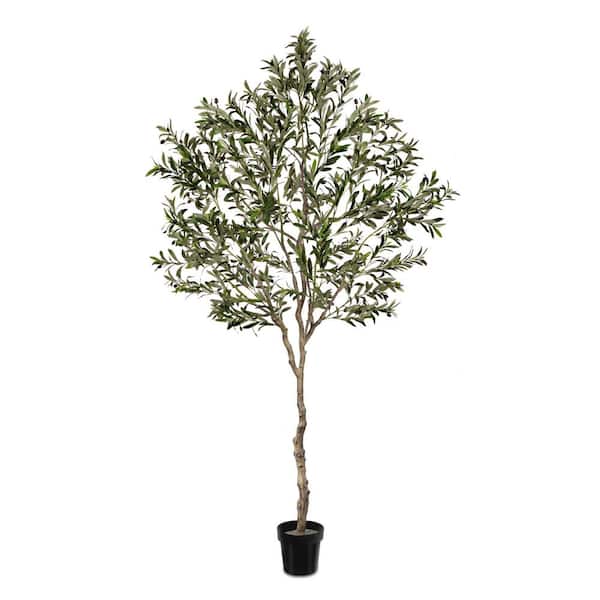 New Year Trees 8 ft. Artificial Olive Tree 96 in. Fake Plants w/ Black Pot Indoor Outdoor Bedroom Living Room Office Dec