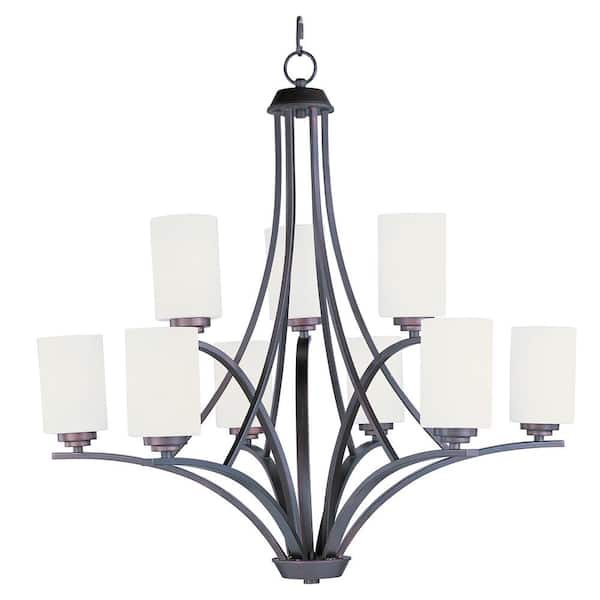 Maxim Lighting Deven 9-Light Oil Rubbed Bronze Chandelier with Satin White Shade