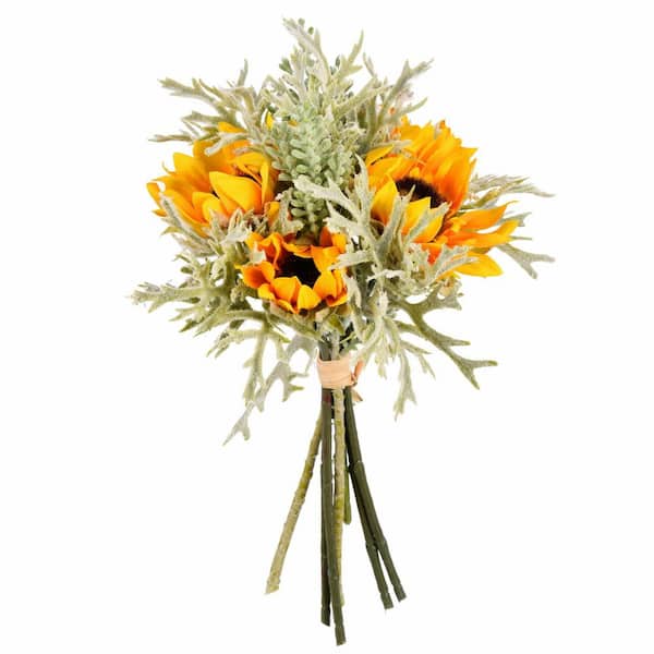 Vickerman 14 in. Yellow Artificial Sunflower Succulent Floral Arrangement