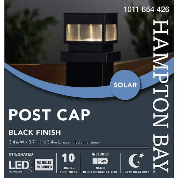 Harbor Breeze 4-in x 4-in 2-Pack 5-Lumen Black Solar LED Outdoor Post Cap Light (3300 K)