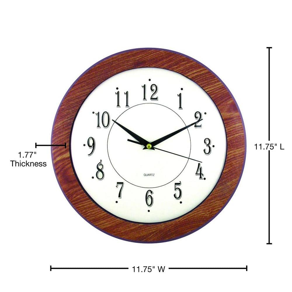 Timekeeper 12-Inch Dark Wood Grain Round Wall Clock