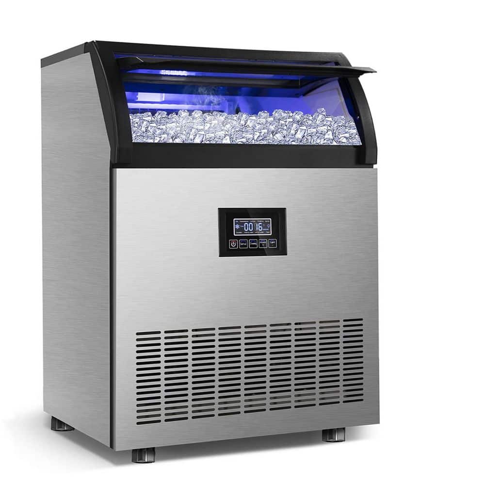 24.4 in. 250 lb./Day Freestanding Ice Maker in Stainless Steel w/FullSize Cube Production for Home Bar and Entertainment