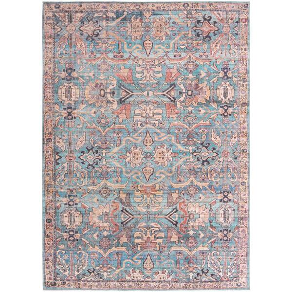 Blue 2' x 7' 10 Washable Nostalgia Runner Rug