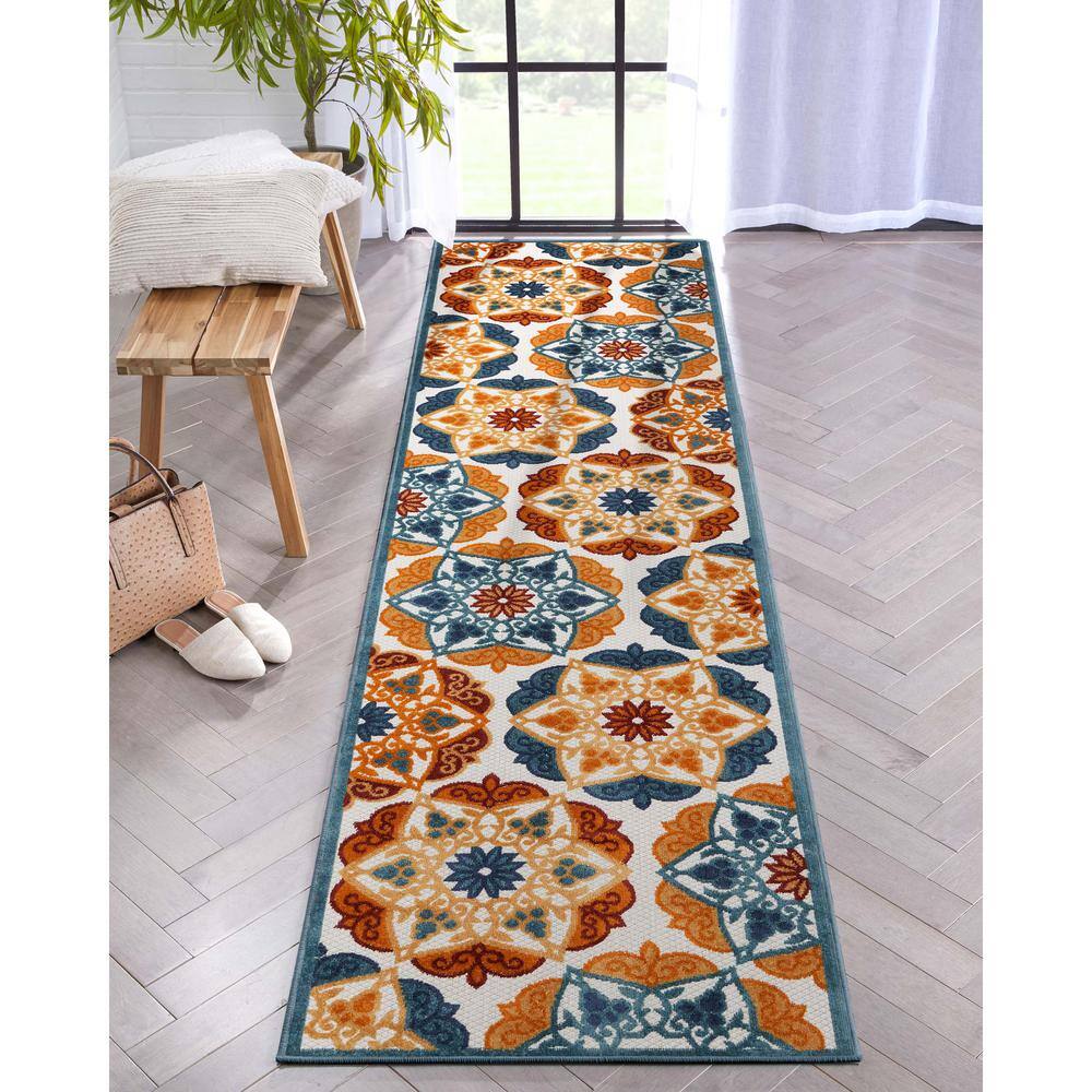 Audun Blue Geometric High-Low Texture Indoor/Outdoor Runner 2'7" X 9'10"
