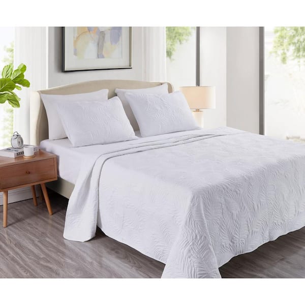VIDERI HOME Coastal Palm White King Microfiber Quilt Set