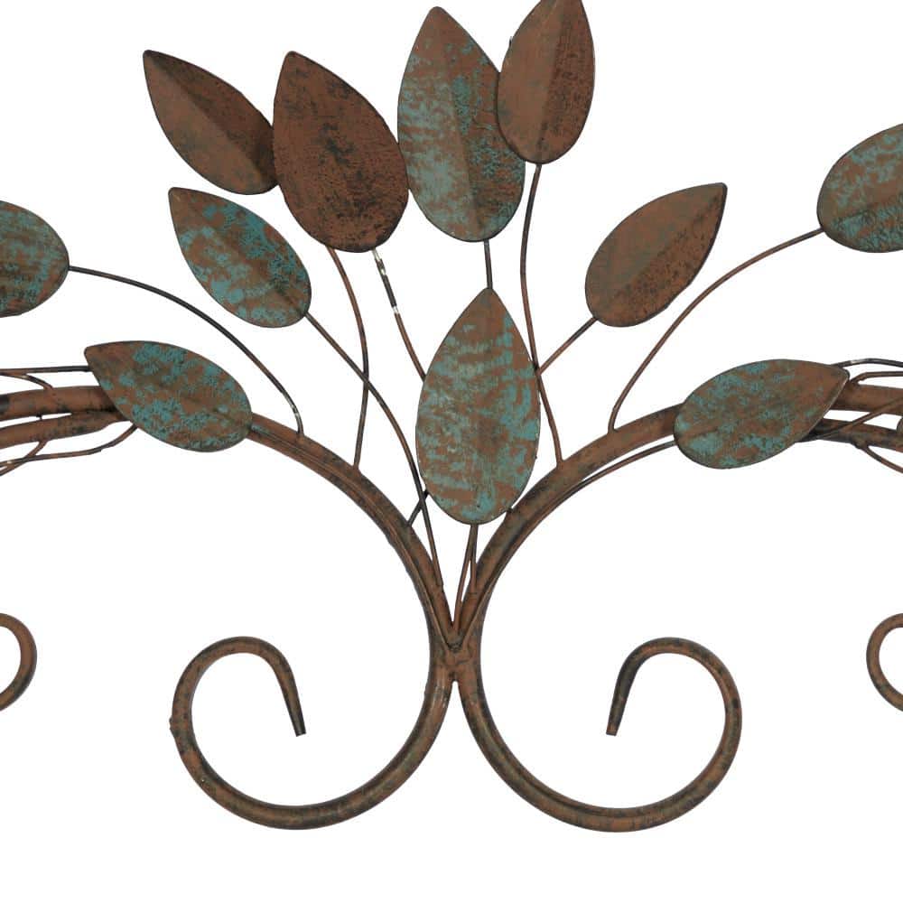 Weathered Brown and Blue Metal Leaf Wall Sculpture