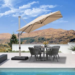 8 ft. Square Outdoor Patio Cantilever Umbrella Light Champagne Aluminum Offset 360° Rotation Umbrella in Beige