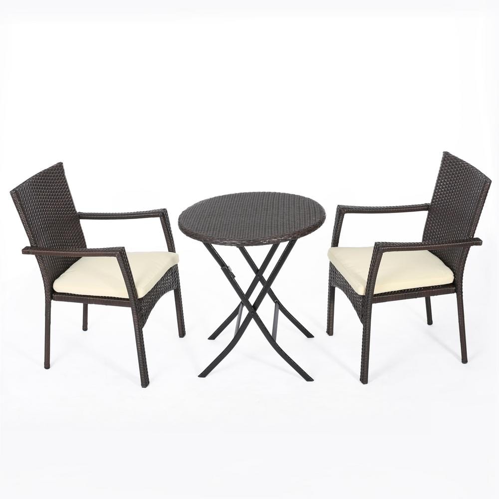Outdoor 3 -Piece Brown Metal Outdoor Bistro Set with Beige Cushions price history on PriceWatchPro
