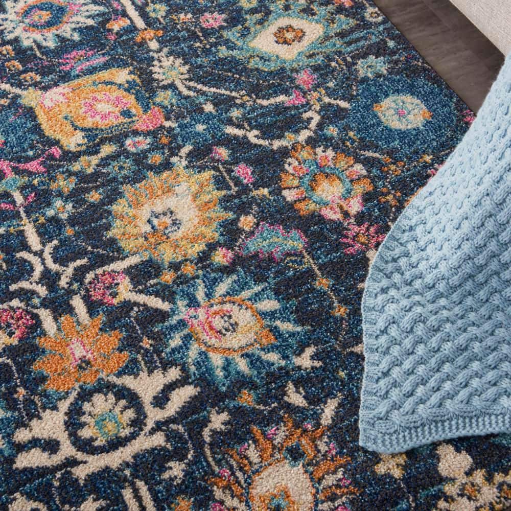 Navy Floral Whimsy 10' x 14' Synthetic Easy-Care Area Rug
