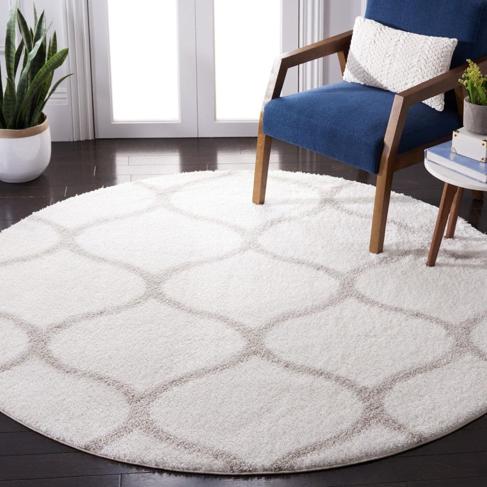 Tahoe Shag 7 ft. x 7 ft. White/Silver Trellis Modern Round Area Rug price history on PriceWatchPro