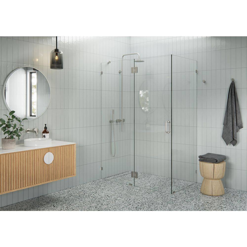 56 in. W x 34 in. D x 78 in. H Pivot Frameless Corner Shower Enclosure in Brushed Nickel Finish with Clear Glass price history on PriceWatchPro