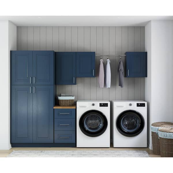 MILL'S PRIDE Greenwich Valencia Blue Plywood Shaker Stock Ready to Assemble Kitchen-Laundry Cabinet Kit 24 in. x 84 in. x 120 in.