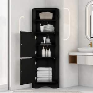 15" W x 15" D x 61" H Ready to Assemble MDF Floor Base Kitchen Corner Cabinet in Black with 2-Doors and 4 Shelves