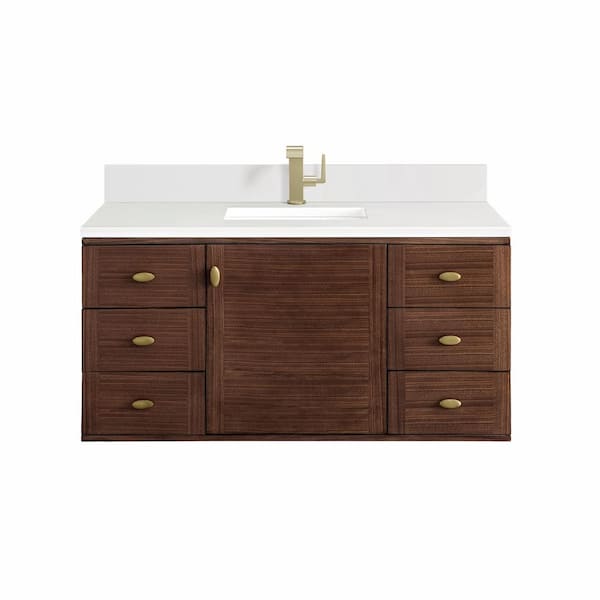 James Martin Vanities Amberly 48.0 in. W x 23.5 in. D x 34.7 in. H Bathroom Vanity in Mid-Century Walnut with White Zeus Silestone Quartz Top
