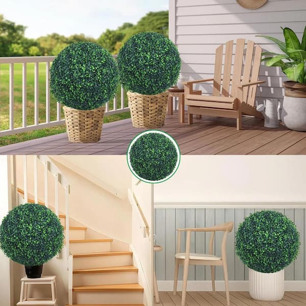 15.5 in. Green Artificial Boxwood Grass Balls 2 Balls Artificial Plant Topiary Ball Faux Boxwood Decorative Ball (2 PCS)