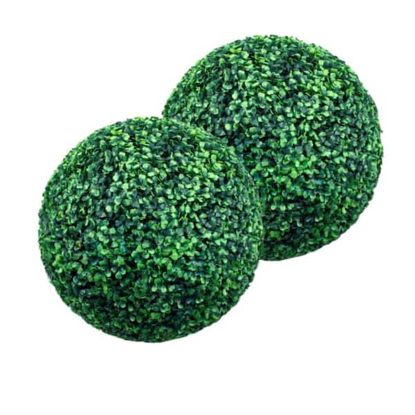 15.5 in. Green Artificial Boxwood Grass Balls 2-Balls Artificial Plant Topiary Ball Faux Boxwood Decorative Ball
