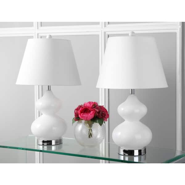 Eva 24 in. White Double Gourd Glass Table Lamp with Off-White Shade (Set of 2)