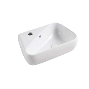 Right-Facing White Porcelain Rectangular Vessel Sink