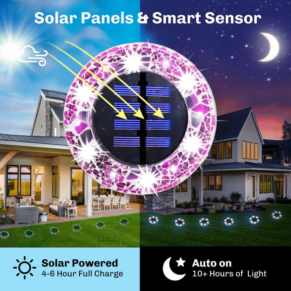 Pink Mosaic Solar LED Pathway Lights with Auto On/Off - 4 Pack