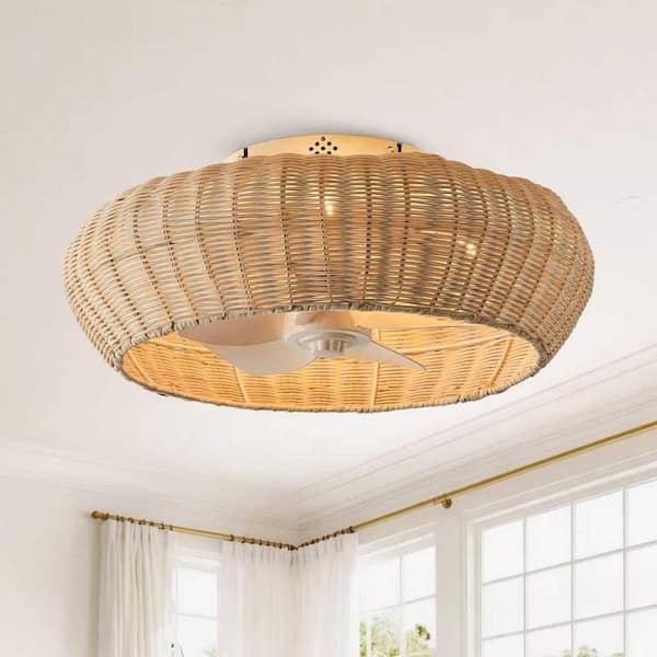 19.7 in. 4-Light Fandelier Gold Indoor Low Profile Flush Mount Ceiling Fan with Light and Remote