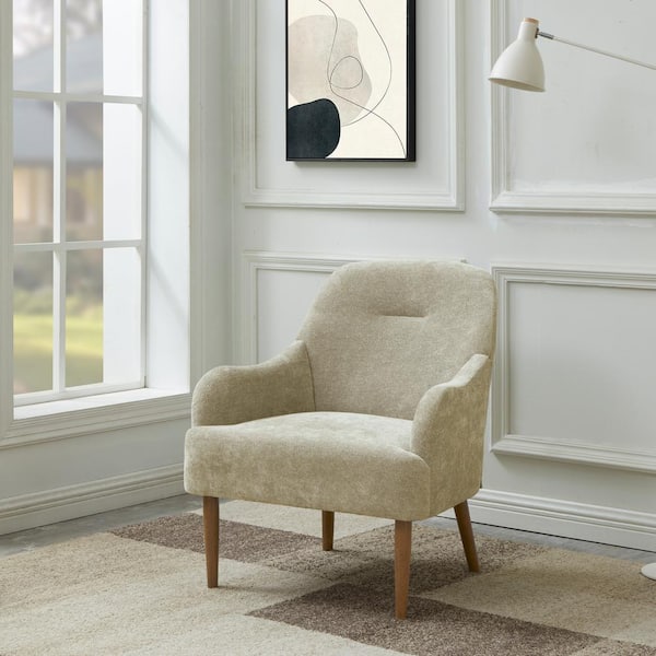 Noble House Losa Light Grey Wood Legs Modern Chenille Fabric Accent Armchair