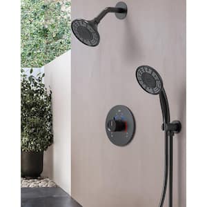 Smart Temperature Grain 2-Spray Wall Mount 5 in. Fixed and Handheld Shower Head 2.5 GPM in Matte Black Valve Include