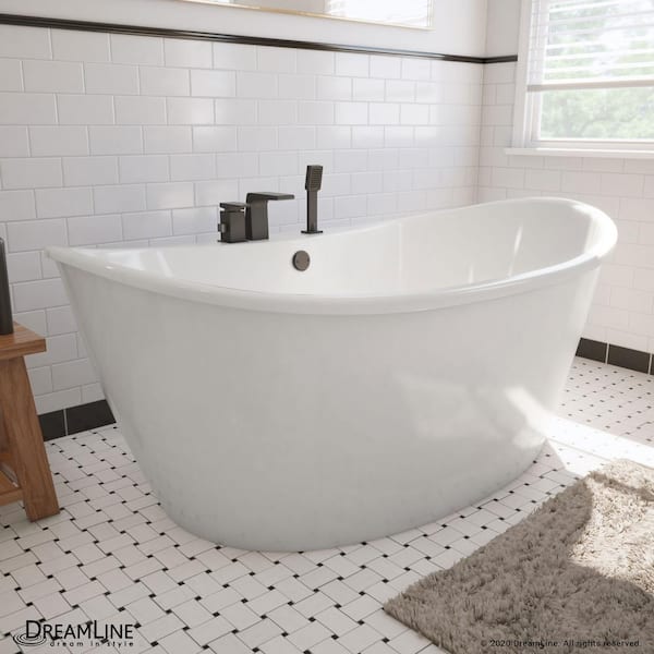 DreamLine Caspian 66 in. x 36 in. Acrylic Freestanding Flatbottom Soaking Bathtub in White
