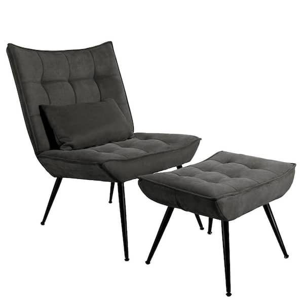 Dovelina 17 in. Contemporary Gray Velvet Recliner and Ottoman Upholstered Metal Frame Accent Recliner Chair with Pedals