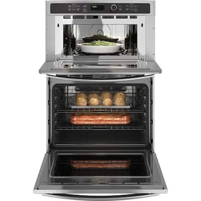 30 in. Double Electric Wall Oven with Built-In Microwave in Stainless Steel