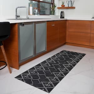 Aspen Black Creme 2 ft. 2 in.. X 6 ft. Machine Washable Tribal Moroccan Bohemian Polyester Non-Slip Backing Area Rug