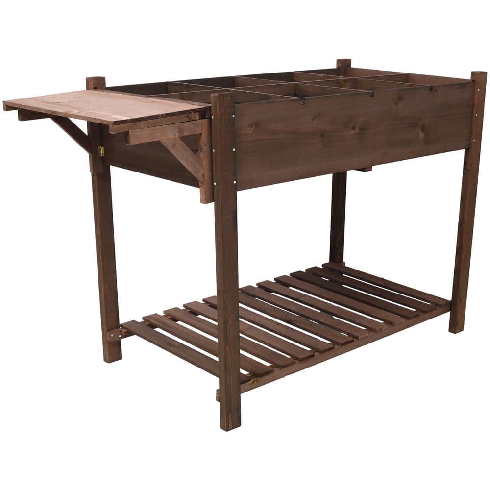 49 in. Wood Raised Beds, Elevated Planter Box Kit with 8 Grids & Liner for 